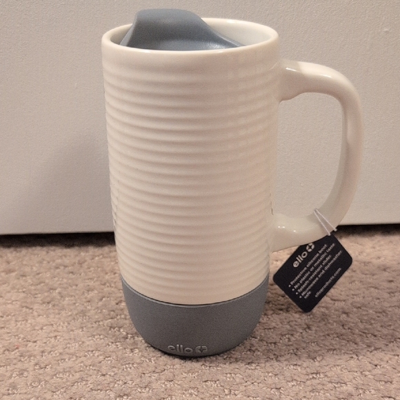Ello Other - Ello White and Gray Ceramic Travel Mug 14 Oz NWT